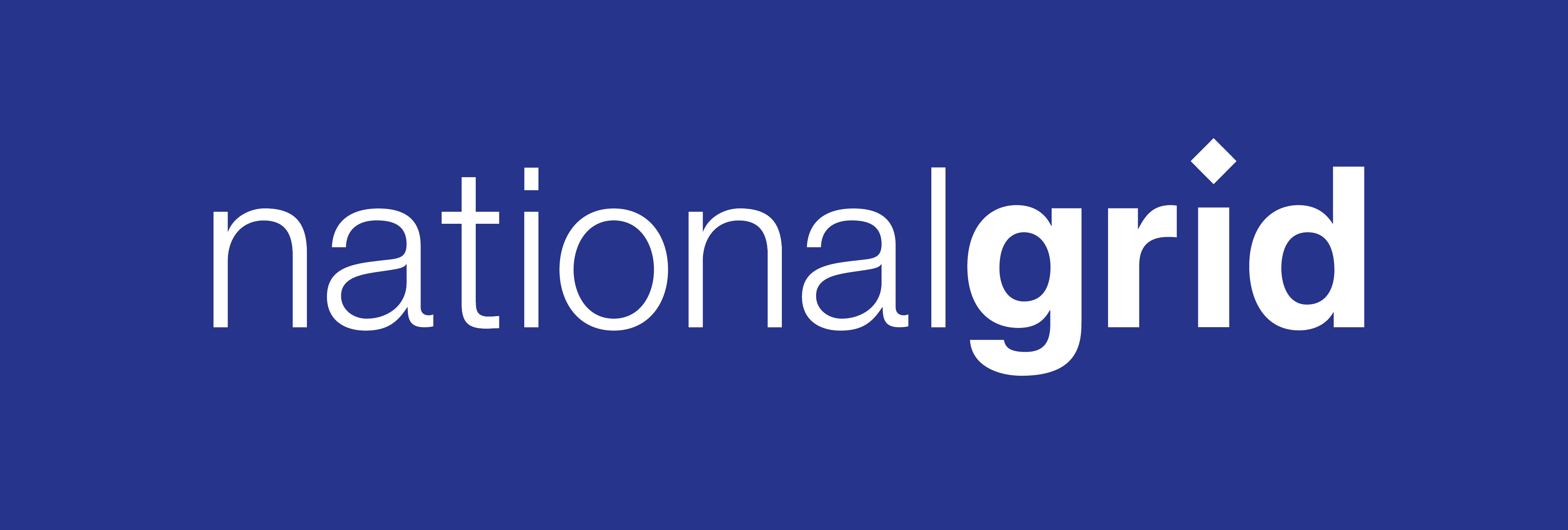 National Grid logo with white text on a dark blue background. The word 'grid' includes a small white diamond shape above the letter 'i'