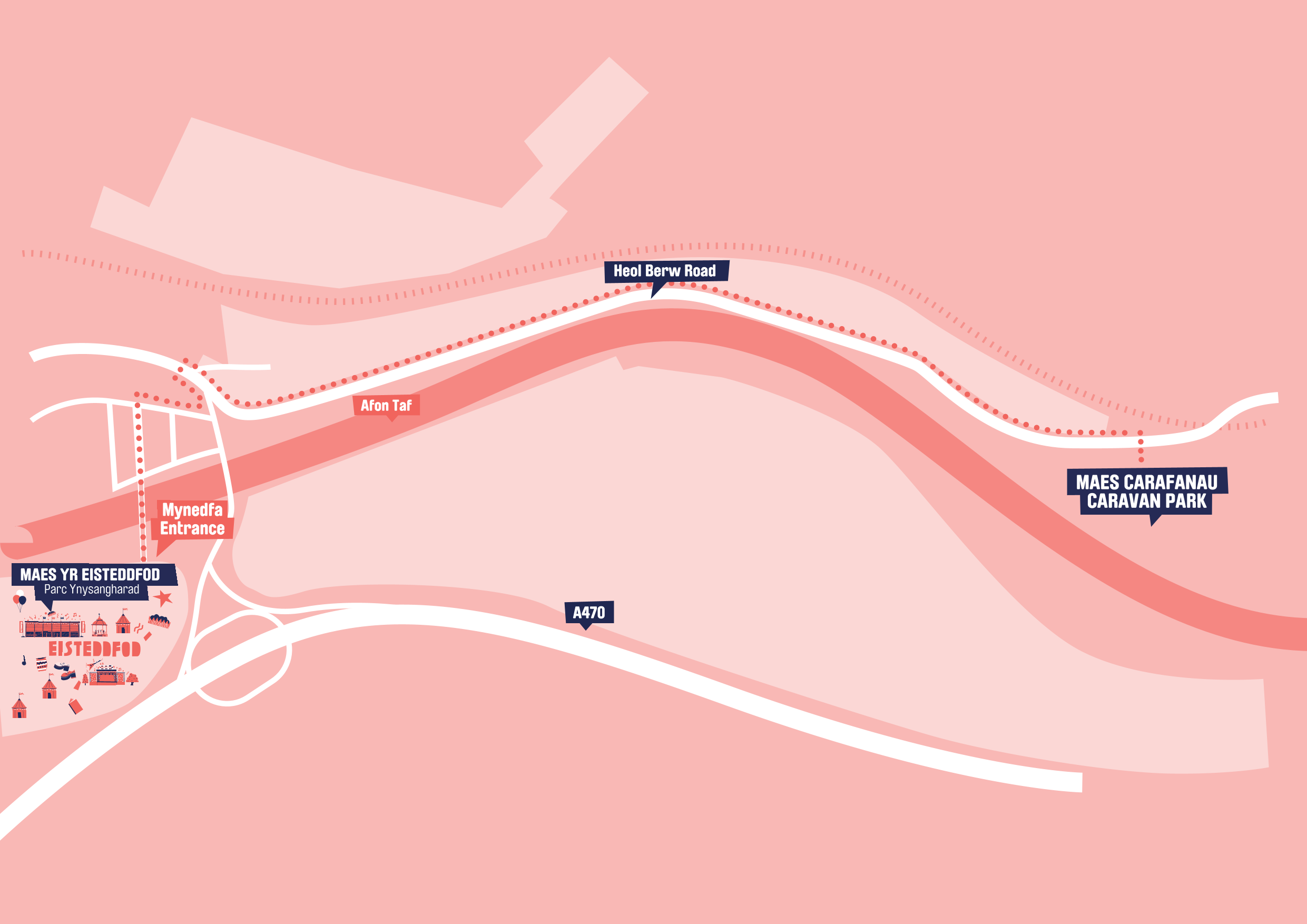 pedestrian route from the maes carafanau to the Eisteddfod Maes in Pontypridd