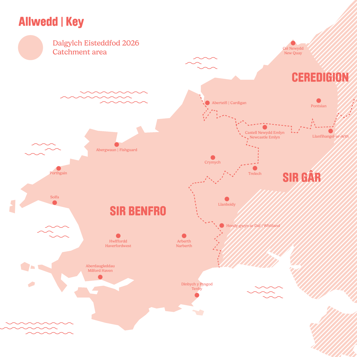 Illustrative map in orange of 2026 catchment area, which includes Pembrokeshire, and parts of Ceredigion and Carmarthenshire