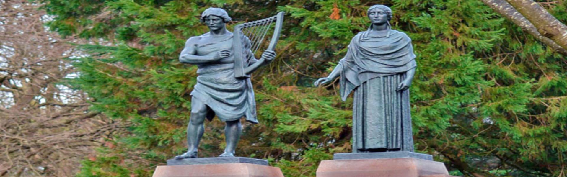 Evan and James James Memorial, Ynysangharad Park, Pontypridd; two statues representing the father and son who wrote Hen Wlad fy Nhadau